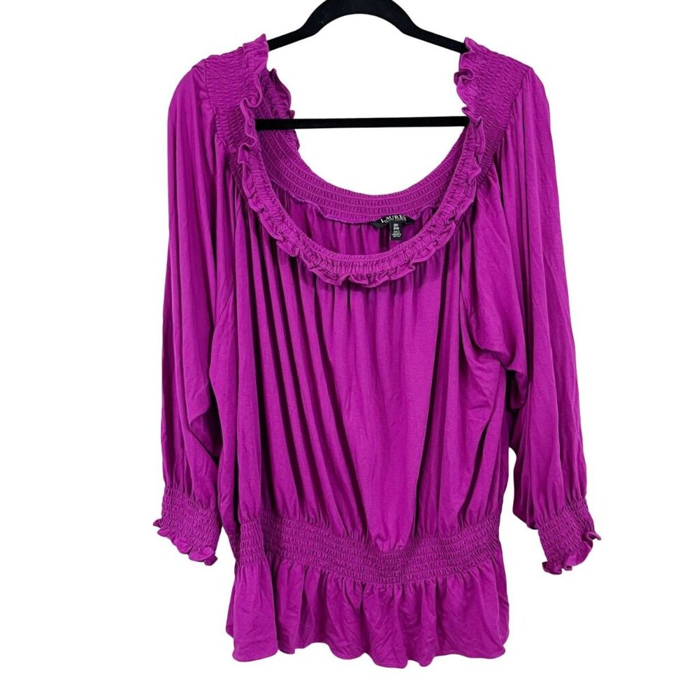 Lauren Ralph Lauren‎ Purple Off the Shoulder Peasant Top Jersey Knit Size 3X